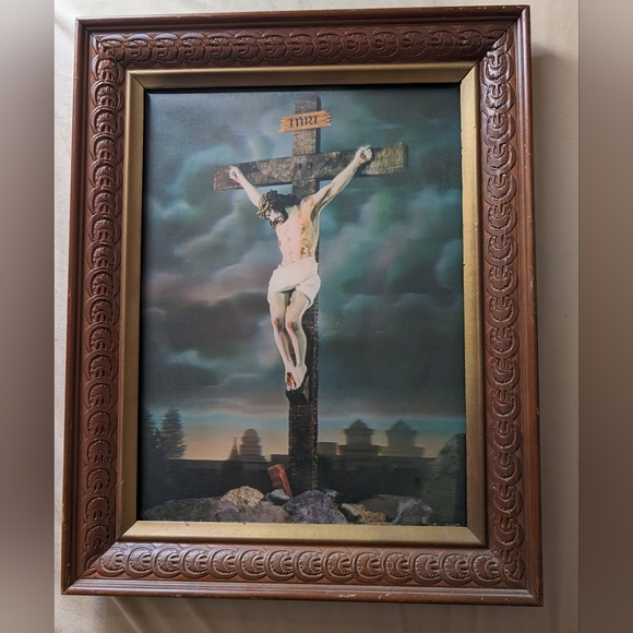 Vintage 3D pic christ in wooden frame - Picture 1 of 8